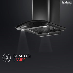 Hindware Smart Appliances oasis 60 cm 1350 m³/hr Stylish Filterless Auto-Clean Kitchen Chimney With Metallic Oil Collector, Motion Sensor & Touch Control For Easy Operation (Curved Glass, Black)