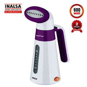 Inalsa Garment Vertical Steamer Handy Steam-600W with Detachable Fabric Brush & 120ml Capacity, (White/Purple)