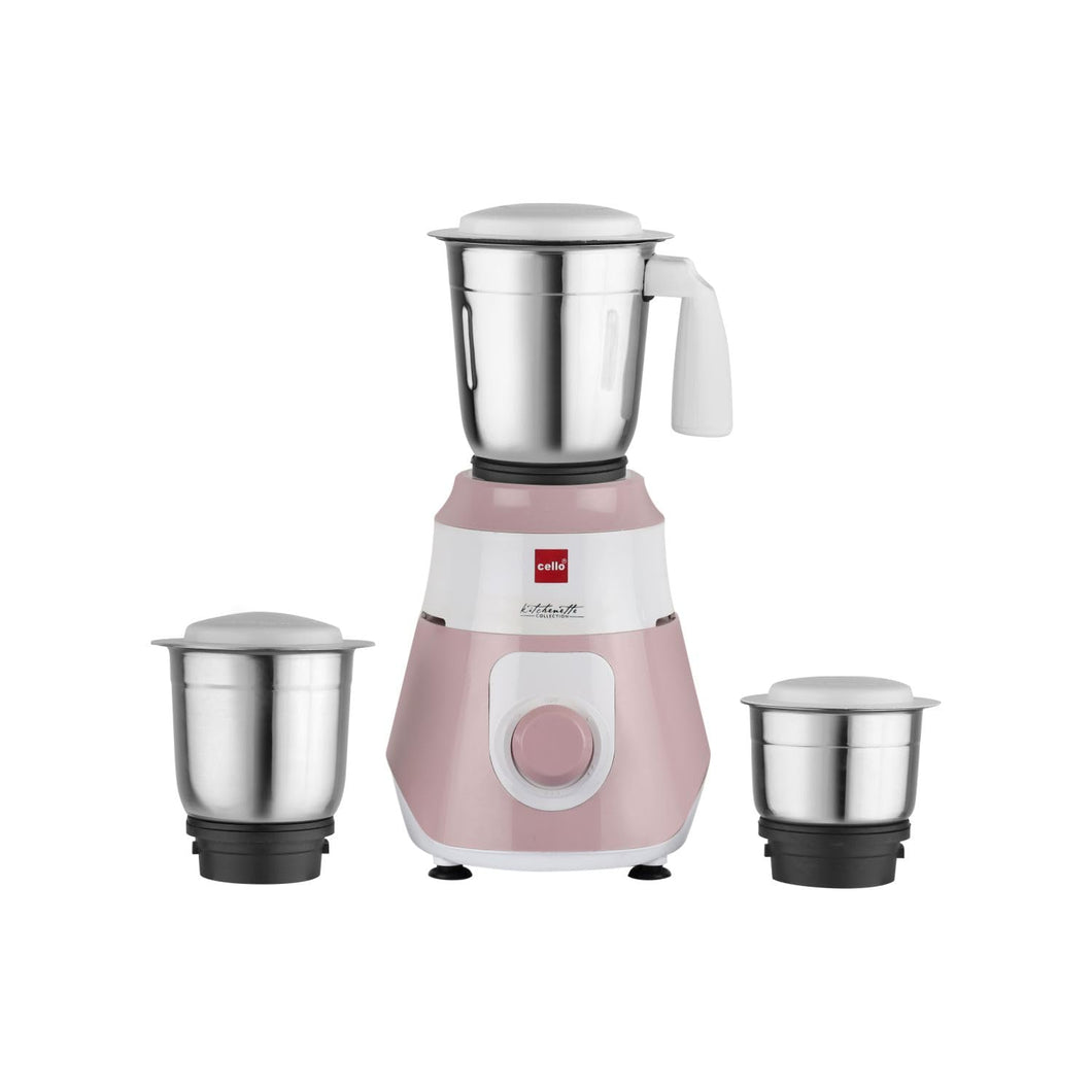 Cello Kitchenette Collection Tigor Mixer Grinder with 3 Jars | 500 Watts | 3X Speed Control | Set of 3 | Pink