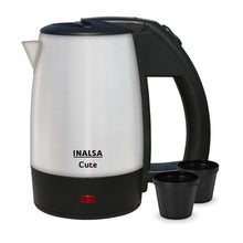 Load image into Gallery viewer, INALSA Electric Travel Kettle Cute 0.5 L|Fast Boiling 1000 Watts| Light Indicator| Boild Dry Protection| Auto Shut Off| 2 Travel Cups| (Silver/Black)
