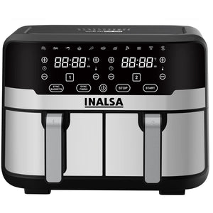 INALSA Air Fryer Nutri Fry Dual Zone-2100 W 10L with Sync Basket & Finish Features 11 Versatile Programs Touch Control & Digital Display Variable Temperature Control 2 Year Warranty Black/Silver