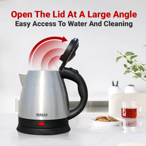 INALSA Electric Kettle 1.5 Liter with Stainless Steel Body - Kwik|Auto Shut Off & Boil Dry Protection Safety Features| Cordless Base & Cord Winder|Hot Water Kettle |Water Heater Jug