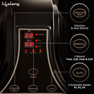 Lifelong LLM99 Foot, Calf and Leg Massager, (With Heat and Vibration), 80W, 4 Motors, Dark Brown