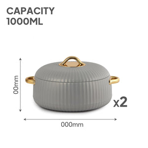 Cello Aurum Luxury Insulated Casseroles Set of 2, Grey 1000ml Each | Double Walled Thermoware Casserole with Lid | Easy Grip Handle| Inner Steel Insulated Serving Bowl Casserole For Roti,Rice,Biryani