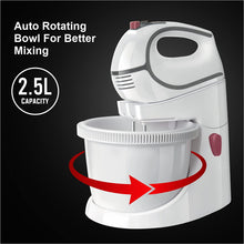 Load image into Gallery viewer, INALSA Stand Mixer cum Hand Mixer Promix | 500 Watt | Quick Burst Technology | 2.5 L Self Rotation Bowl |5 Variable Speeds with Turbo Function| Detachable Base | Dough &amp; Beater Hooks| White / Grey
