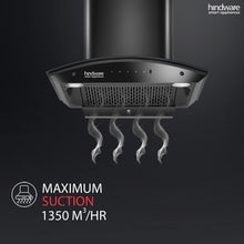 Load image into Gallery viewer, Hindware Smart Appliances oasis 60 cm 1350 m³/hr Stylish Filterless Auto-Clean Kitchen Chimney With Metallic Oil Collector, Motion Sensor &amp; Touch Control For Easy Operation (Curved Glass, Black)
