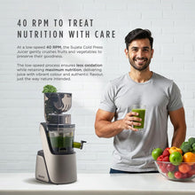 Load image into Gallery viewer, Sujata Cold Pressed Slow Juicer SJ01 | Ideal for Fruit, Vegetable Juices &amp; Nut Milks | Dual Feeding Chute | Reverse Function | Magnetic Safety Lock
