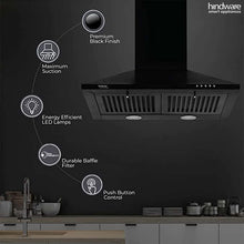Load image into Gallery viewer, Hindware Smart Appliances Clara neo 60 cm 1000 m³/hr Pyramid Kitchen Chimney With Elegant Look, Push Button Control, Efficient Dual LED Lamps &amp; Double Baffle Filter (Black)
