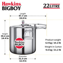 Load image into Gallery viewer, Hawkins Bigboy Aluminum Pressure Cooker, 22 Litres
