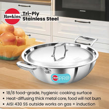 Load image into Gallery viewer, Hawkins Pro 8.0 Litre Deep-Fry Pan, Triply Stainless Steel Kadhai with Stainless Steel Handles and Stainless Steel Lid, Silver (PSK80S)
