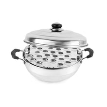 Load image into Gallery viewer, Cello Stainless Steel Induction Base Idli Cooker and Multi Kadhai Set of 6, Silver, 5 Liter | Compatible with Gas Stove &amp; Induction | Ideal for Dhokla, Patra, Idli and Momos
