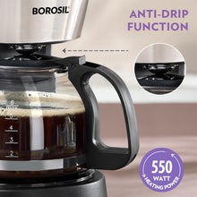 Load image into Gallery viewer, Borosil Brew Pro Drip Coffee Machine with Borosilicate Glass Carafe (600 ml) | 550W Coffeemaker | 6 Cups Capacity | Anti-Drip Function, Auto Shutoff, Keep Warm Plate | 2 Years Warranty | Black
