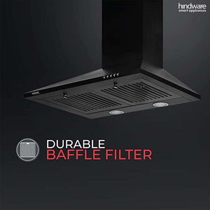 Hindware Smart Appliances Clara neo 60 cm 1000 m³/hr Pyramid Kitchen Chimney With Elegant Look, Push Button Control, Efficient Dual LED Lamps & Double Baffle Filter (Black)