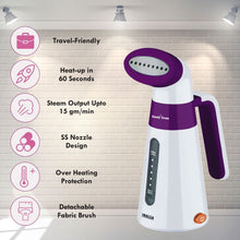Load image into Gallery viewer, Inalsa Garment Vertical Steamer Handy Steam-600W with Detachable Fabric Brush &amp; 120ml Capacity, (White/Purple)
