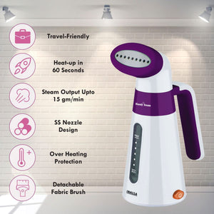 Inalsa Garment Vertical Steamer Handy Steam-600W with Detachable Fabric Brush & 120ml Capacity, (White/Purple)