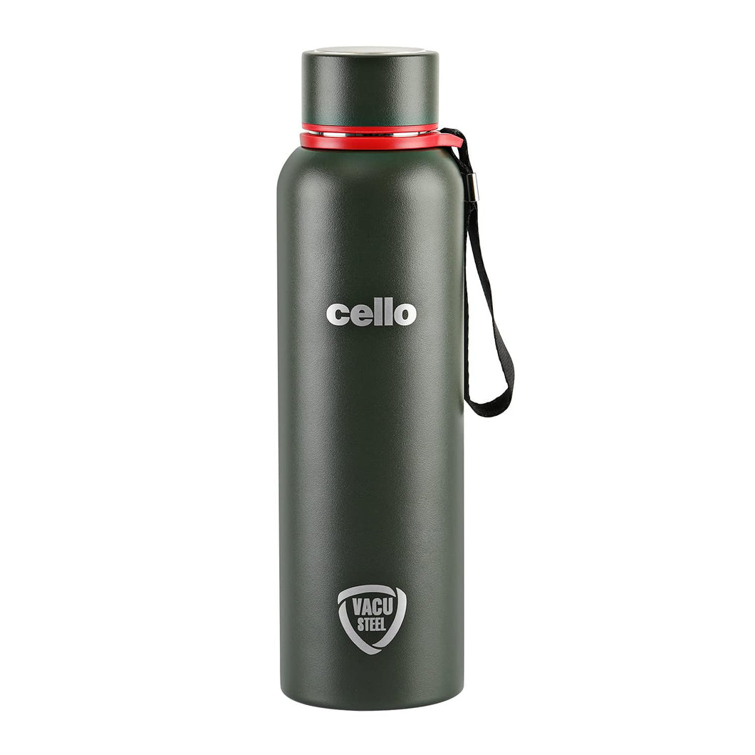 Cello Duro Tuff Kent Stainless Steel Vacuum Insulated Flask 750ml, Green | Hot & Cold Water Bottle with Screw lid | Scratch Resistant DTP Coating Flask | Double Walled Silver Bottle for Home, Office