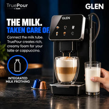 Load image into Gallery viewer, Glen Truepour Capsule Espresso Touch Coffee Machine Americano, Cappuccino &amp; Latte | 19 Bar Italian Pump Nespresso Compatible Capsules Milk Tube Touch Control | Adjustable Coffee Nozzle (SA-9055CECCM
