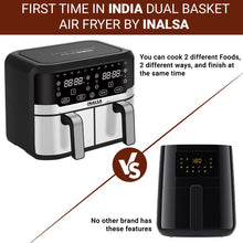 Load image into Gallery viewer, INALSA Air Fryer Nutri Fry Dual Zone-2100 W 10L with Sync Basket &amp; Finish Features 11 Versatile Programs Touch Control &amp; Digital Display Variable Temperature Control 2 Year Warranty Black/Silver
