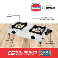 Load image into Gallery viewer, UCOOK JUNTO Basic 2B Series 2 Burners Gas Stove Stainless Steel Cooktop
