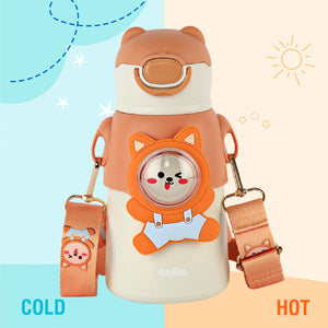 Cello Funz Hot & Cold Stainless Steel Kids Water Bottle, 550ml, Orange