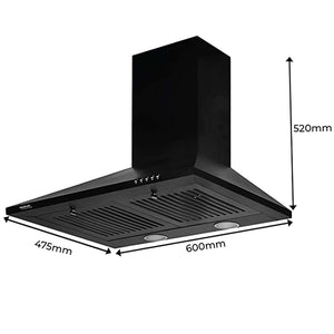 Hindware Smart Appliances Clara neo 60 cm 1000 m³/hr Pyramid Kitchen Chimney With Elegant Look, Push Button Control, Efficient Dual LED Lamps & Double Baffle Filter (Black)