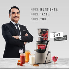 Load image into Gallery viewer, Sujata Cold Pressed Slow Juicer SJ01 | Ideal for Fruit, Vegetable Juices &amp; Nut Milks | Dual Feeding Chute | Reverse Function | Magnetic Safety Lock
