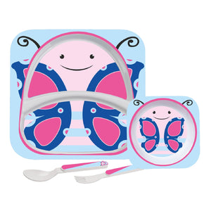 Cello Kids Meal Melamine Dinner Set with Butterfly Print | Safe and hygenic for Kids to use | Attractive and Long Lasting Designs | Break Resistant | Pink, Set of 4