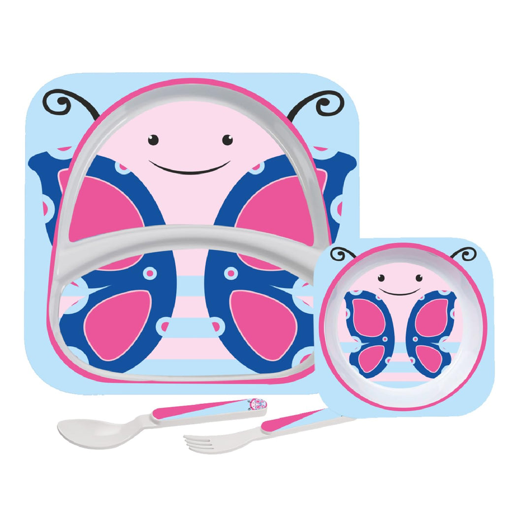 Cello Kids Meal Melamine Dinner Set with Butterfly Print | Safe and hygenic for Kids to use | Attractive and Long Lasting Designs | Break Resistant | Pink, Set of 4