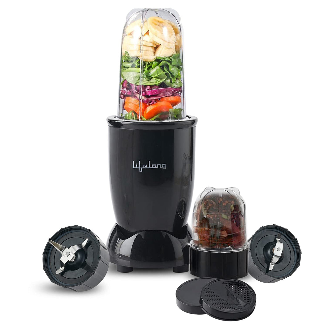 Lifelong Regalia PowerNutri Mixer/Grinder/Blender/Shaker, 2 Stainless Steel Blades,2 Unbreakable Jars, 450 W Powerful Copper Motor (Black, 1 Year warranty, LLNBB001)