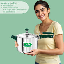 Load image into Gallery viewer, Hawkins 5 Litre Pressure Cooker | Stainless Steel | Quik | Straight Body | Induction Compatible | Ideal for 5–7 persons | Silver (QSP50)|Induction and Gas Stove Compatible
