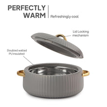 Load image into Gallery viewer, Cello Aurum Luxury Insulated Casseroles Set of 2, Grey 1000ml Each | Double Walled Thermoware Casserole with Lid | Easy Grip Handle| Inner Steel Insulated Serving Bowl Casserole For Roti,Rice,Biryani
