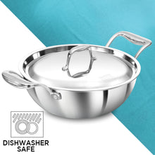 Load image into Gallery viewer, Hawkins Pro 2.5 Litre Deep-Fry Pan, Triply Stainless Steel Kadhai with Stainless Steel Handles and Stainless Steel Lid, Silver (PSK25S)
