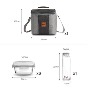 CELLO Glassy Mix Lunch Box Set of 4 | (320ml x 3) & 1 Clear Glass Water Bottle (500ml) | Leak-Proof & Microwavable Toughened Glass | Perfect Lunch Box Set for Office, School & College