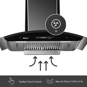 Sunflame Rapid 60 BK AC DX - 60 cm 1100 m3/hr, Auto Clean Chimney (2 Baffle Filters, Stainless Steel Construction, Matt Black Finish)