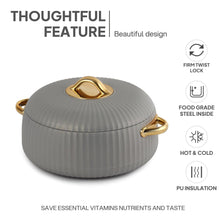 Load image into Gallery viewer, Cello Aurum Luxury Insulated Casseroles Set of 2, Grey 1000ml Each | Double Walled Thermoware Casserole with Lid | Easy Grip Handle| Inner Steel Insulated Serving Bowl Casserole For Roti,Rice,Biryani
