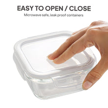 Load image into Gallery viewer, CELLO Glassy Mix Lunch Box Set of 4 | (320ml x 3) &amp; 1 Clear Glass Water Bottle (500ml) | Leak-Proof &amp; Microwavable Toughened Glass | Perfect Lunch Box Set for Office, School &amp; College
