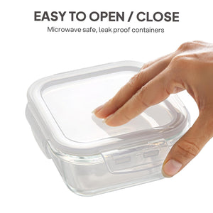 CELLO Glassy Mix Lunch Box Set of 4 | (320ml x 3) & 1 Clear Glass Water Bottle (500ml) | Leak-Proof & Microwavable Toughened Glass | Perfect Lunch Box Set for Office, School & College
