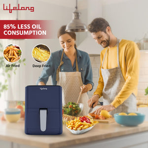 Lifelong 1200W 4L Air Fryer with Hot Air Circulation Technology with Timer Selection | Uses up to 90% less Oil | Fry, Grill, Roast, Reheat and Bake | LLHFD450 (Blue)