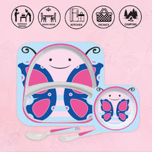 Load image into Gallery viewer, Cello Kids Meal Melamine Dinner Set with Butterfly Print | Safe and hygenic for Kids to use | Attractive and Long Lasting Designs | Break Resistant | Pink, Set of 4
