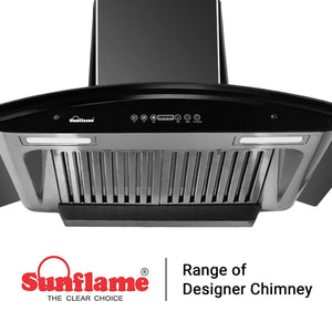Sunflame Rapid 60 BK AC DX - 60 cm 1100 m3/hr, Auto Clean Chimney (2 Baffle Filters, Stainless Steel Construction, Matt Black Finish)