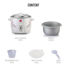 Load image into Gallery viewer, Electric Rice Cooker Cello Iris Rice Cooker | 2.8 Liter Electric Rice Cooker 1000 Watt | 2 Aluminium Cooking Bowl | Trivet Plate for Perfect Rice Cooking | Auto Keep Warm Mode for Keeping Food Hot | White
