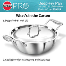 Load image into Gallery viewer, Hawkins Pro 2.5 Litre Deep-Fry Pan, Triply Stainless Steel Kadhai with Stainless Steel Handles and Stainless Steel Lid, Silver (PSK25S)
