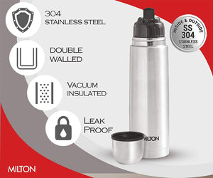 Milton Thermosteel Flip Lid Flask, 1000 milliliters, Silver