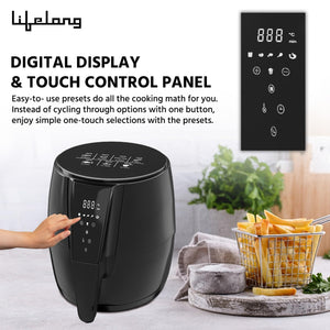 Lifelong Digital 4.2L Air Fryer with Touch 1350W, Temperature Control & Timer with Hot Air Circulation Technology (Black, LLHFD439)