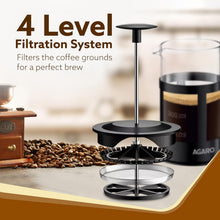 Load image into Gallery viewer, AGARO Delite French Press Coffee And Tea Maker, Borosilicate Glass Body With Sleeves, Glass Carafe, BPA Free Plastic Lid Strainer, 600Ml
