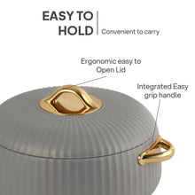 Load image into Gallery viewer, Cello Aurum Luxury Insulated Casseroles Set of 2, Grey 1000ml Each | Double Walled Thermoware Casserole with Lid | Easy Grip Handle| Inner Steel Insulated Serving Bowl Casserole For Roti,Rice,Biryani
