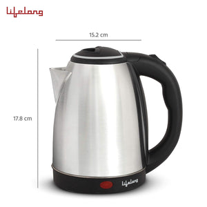 Lifelong LLEK15 Electric Kettle 1.5L with Stainless Steel Body, Easy and Fast Boiling of Water for Instant Noodles, Soup, Tea etc. (1 Year Warranty, Silver)