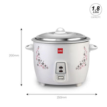 Load image into Gallery viewer, Electric Rice Cooker Cello Iris Rice Cooker | 1.8 Liter Electric Rice Cooker 700 Watt | 2 Aluminium Cooking Bowl | Trivet Plate for Perfect Rice Cooking | Auto Keep Warm Mode for Keeping Food Hot | White
