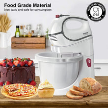 Load image into Gallery viewer, INALSA Stand Mixer cum Hand Mixer Promix | 500 Watt | Quick Burst Technology | 2.5 L Self Rotation Bowl |5 Variable Speeds with Turbo Function| Detachable Base | Dough &amp; Beater Hooks| White / Grey
