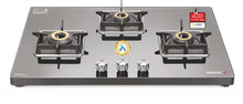 Load image into Gallery viewer, Sujata Gas Stove | 9 Years Warranty | 3 Burner Gas Stove Glass Top, 3 Burner Gas Stove Auto Ignition, SABAF, ISI Certified, LPG &amp; PNG Compatible, 360° Nozzle, Jumbo Brass Burner (Premium - Black)
